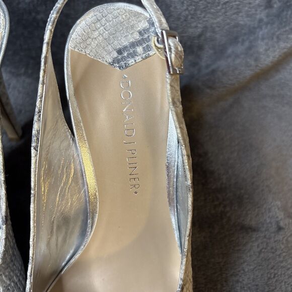 Donald J Pliner Heels Size 8M Gold Shimmer Snakeskin Slingback Allie Peep Toe - Picture 3 of 16
